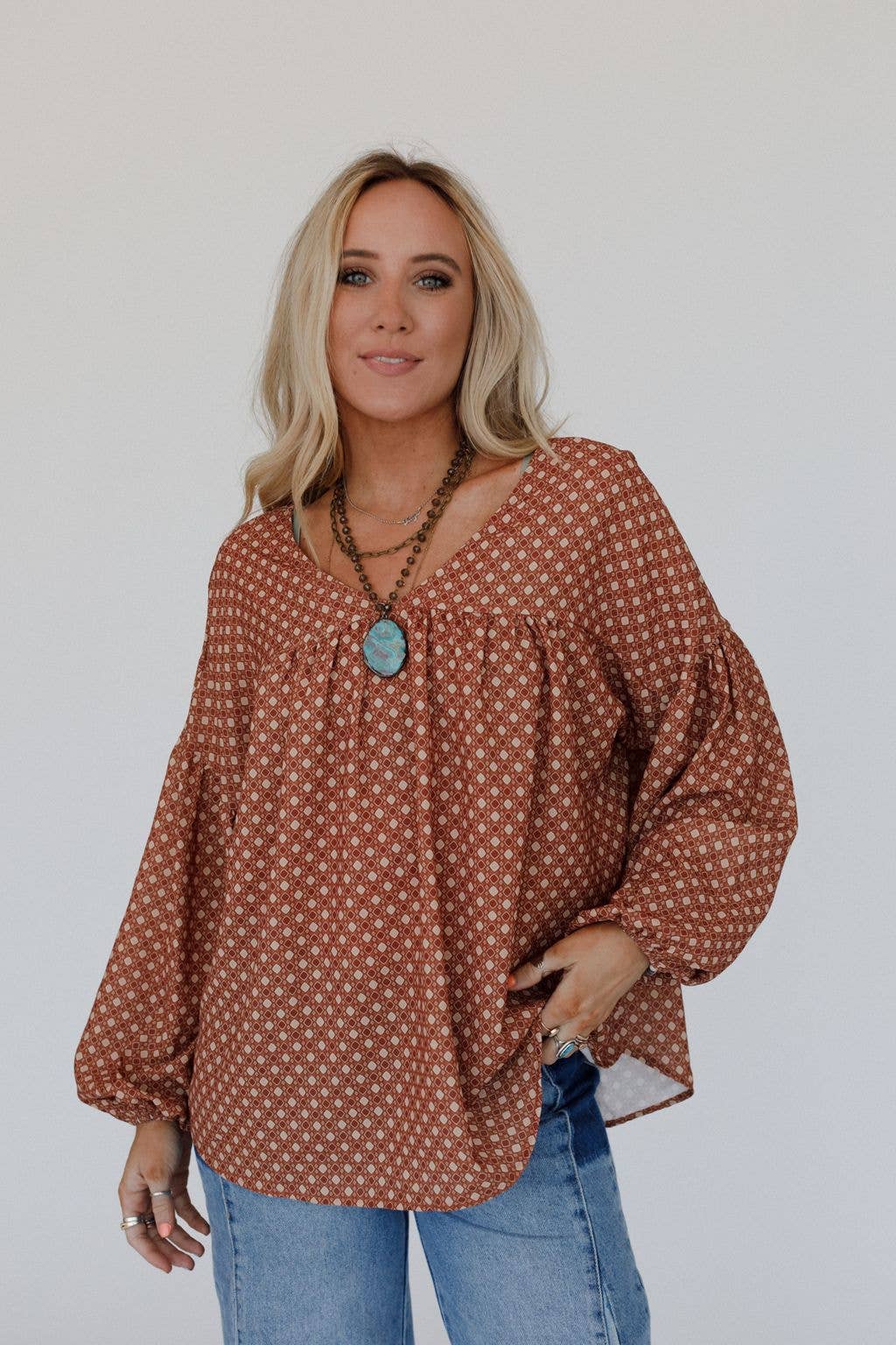 Three Bird Nest Kendrix Printed Top - Ginger