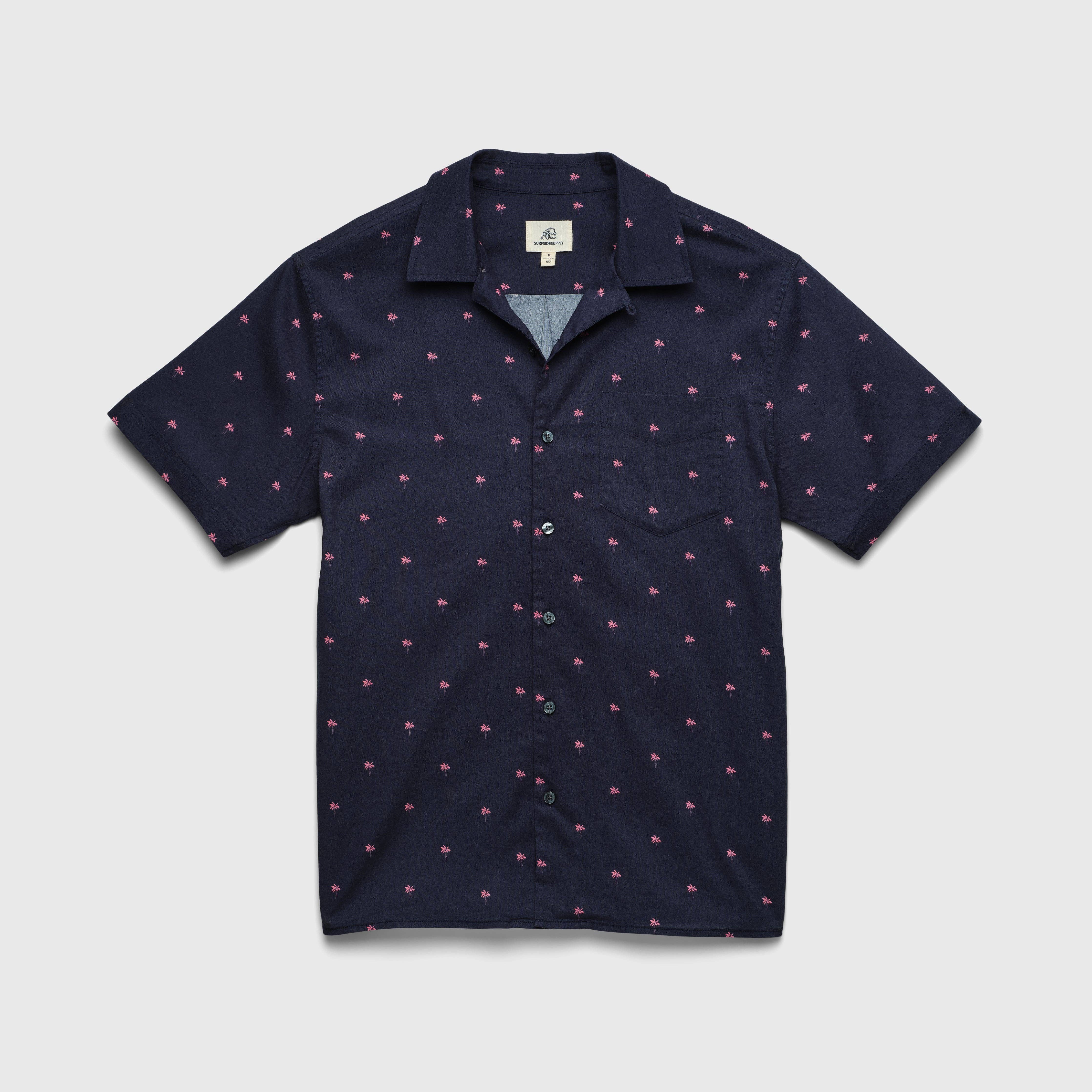 SURFSIDESUPPLY Mariner Printed Palm Camp Collar Shirt - Palm Navy