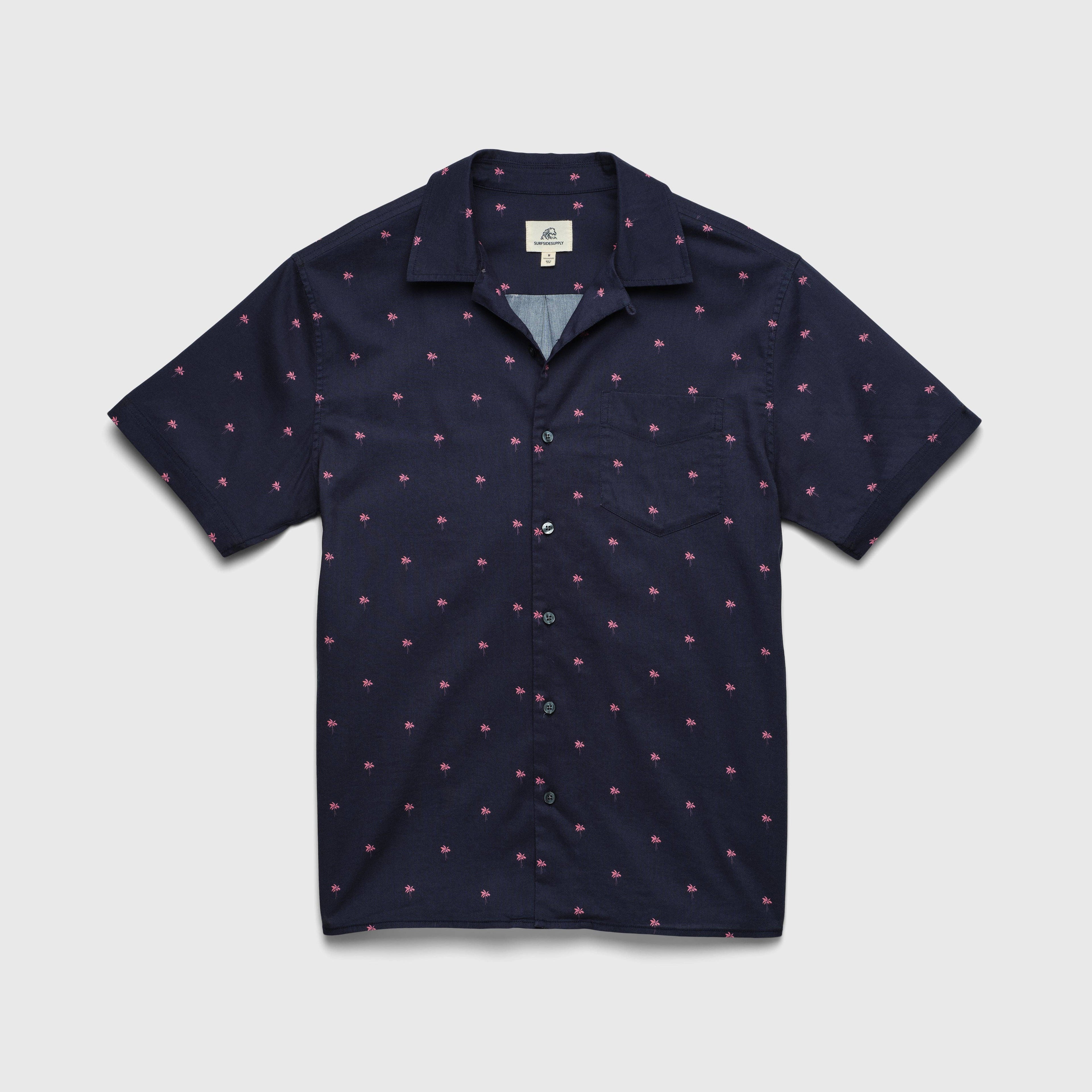 SURFSIDESUPPLY Mariner Printed Palm Camp Collar Shirt - Palm Navy