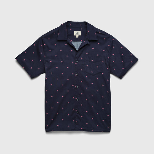 SURFSIDESUPPLY Mariner Printed Palm Camp Collar Shirt - Palm Navy