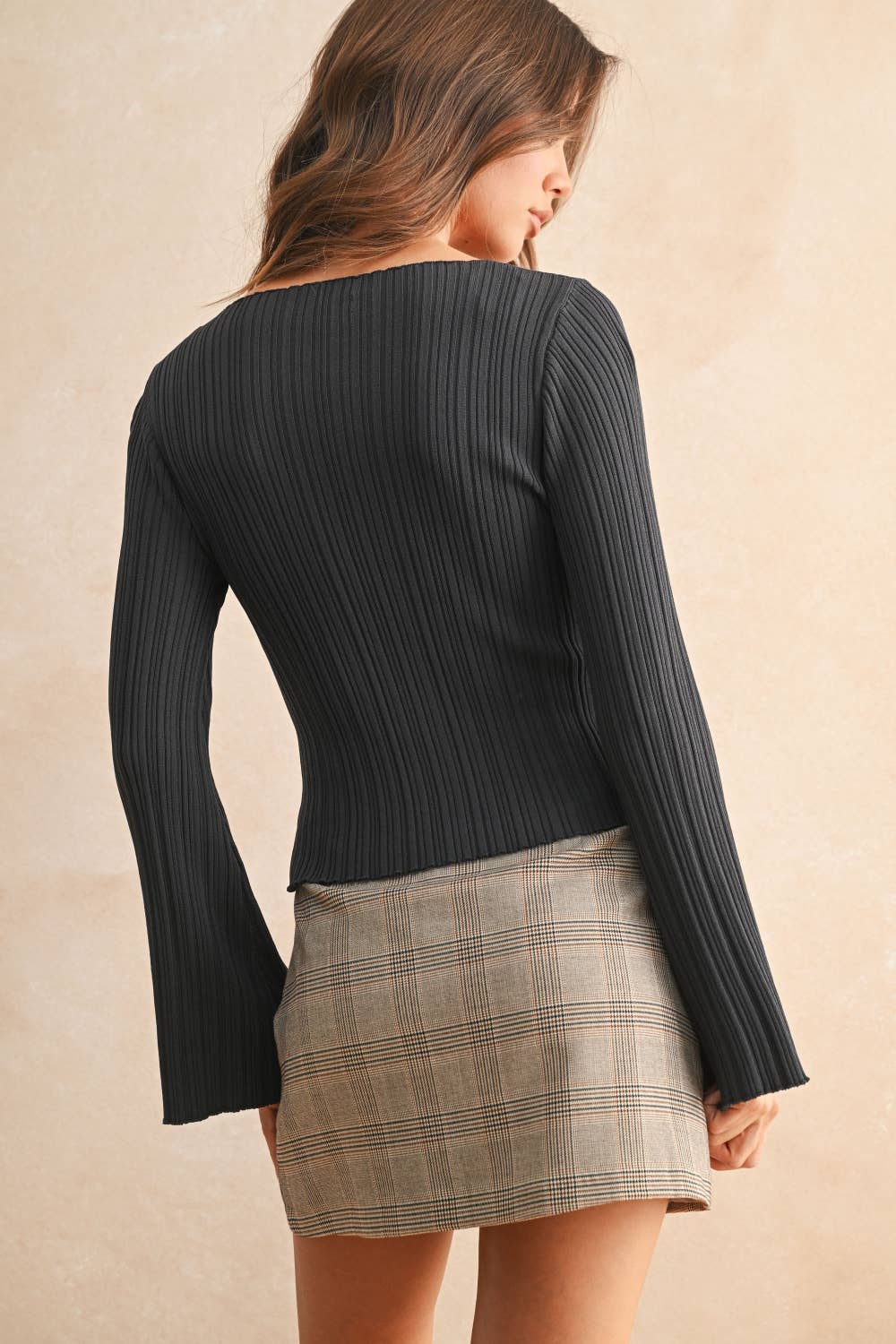 MIOU MUSE Holiday Party Knitted Top CHARCOAL M