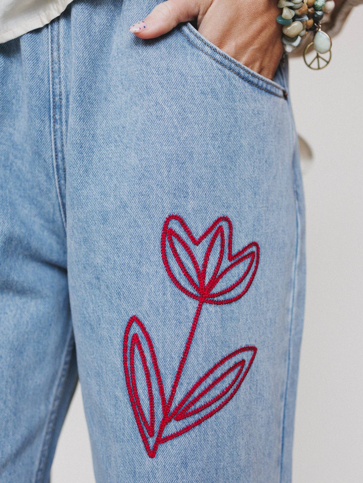 Three Bird Nest Soft Petal Denim Pants