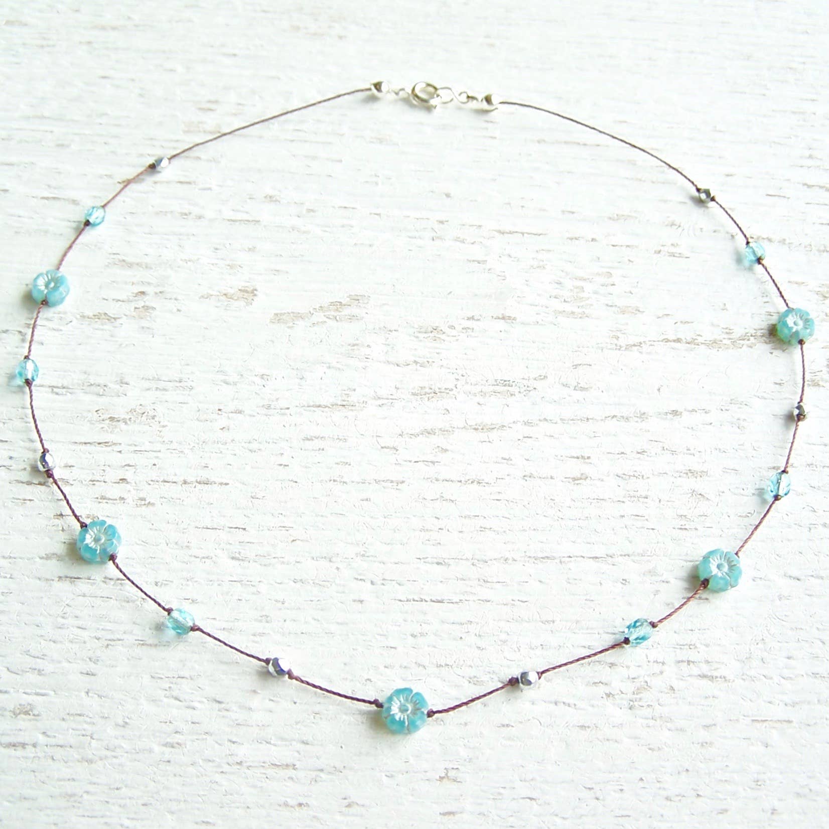 Jo Bird Jewelry Petit Hibiscus Necklace Blue Ice