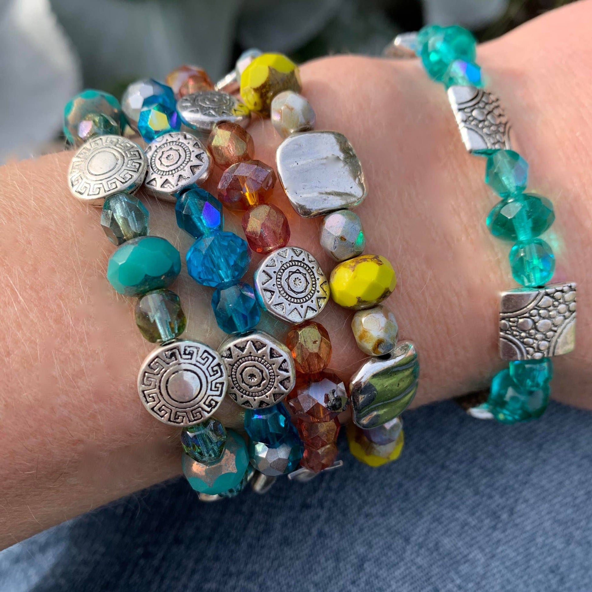 Jo Bird Jewelry Elastic Czech Bracelet - Spring Colors