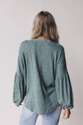 Three Bird Nest Sweet Heart Balloon Sleeve Knit Sweater - Olive