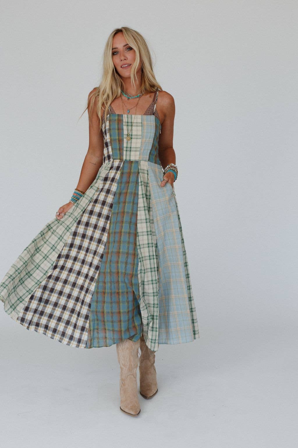 Three Bird Nest Western Charm Checkered Dress