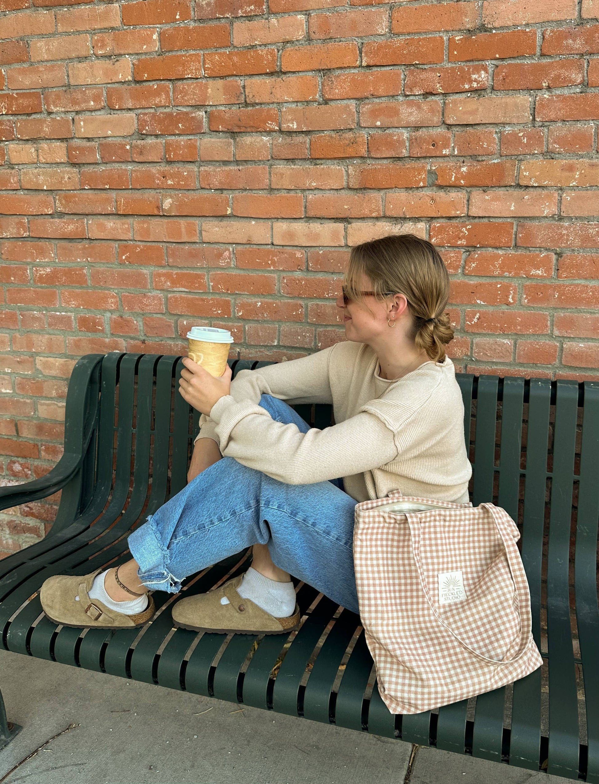 Sun Freckled Studio Chai Gingham Tote Bag