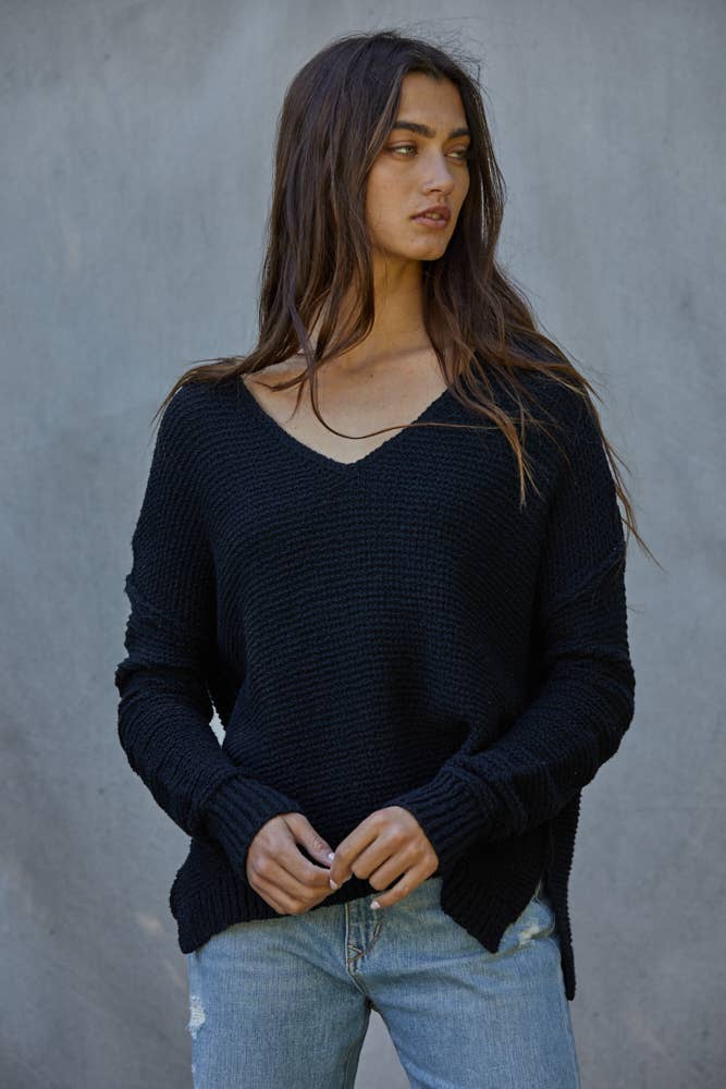 By Together Lilah Knit Sweater Top Black S