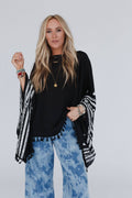 Three Bird Nest Fallon Embroidered Sleeve Tassel Poncho - Black