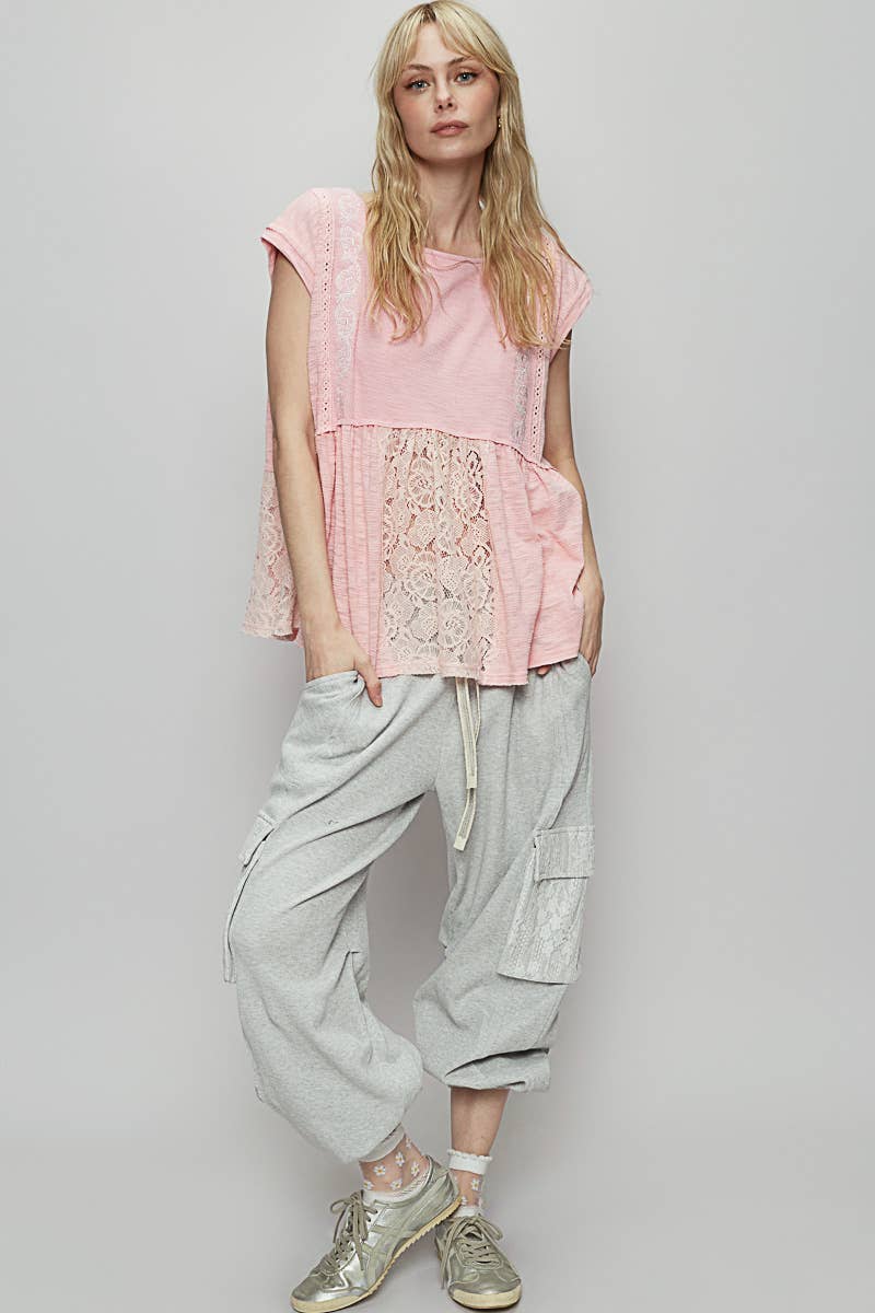 Pol Clothing BOAT NECK SOLID EMBROIDERY TEXTURED KNIT TOP