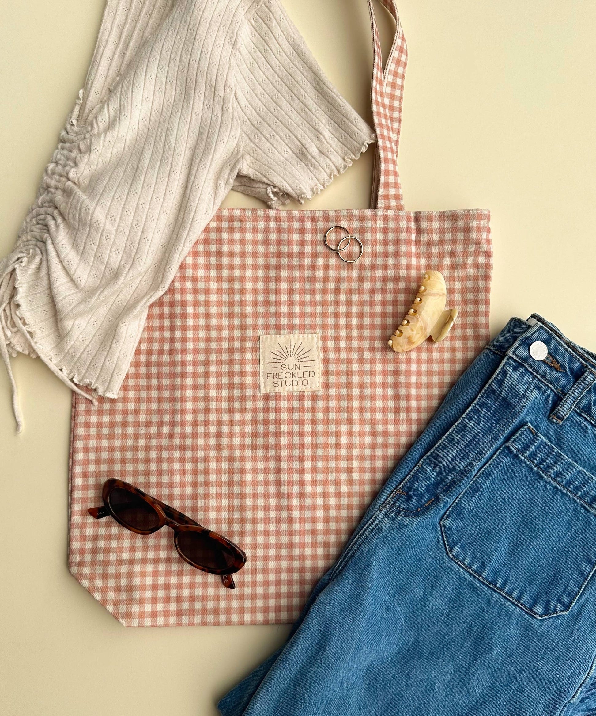 Sun Freckled Studio Chai Gingham Tote Bag