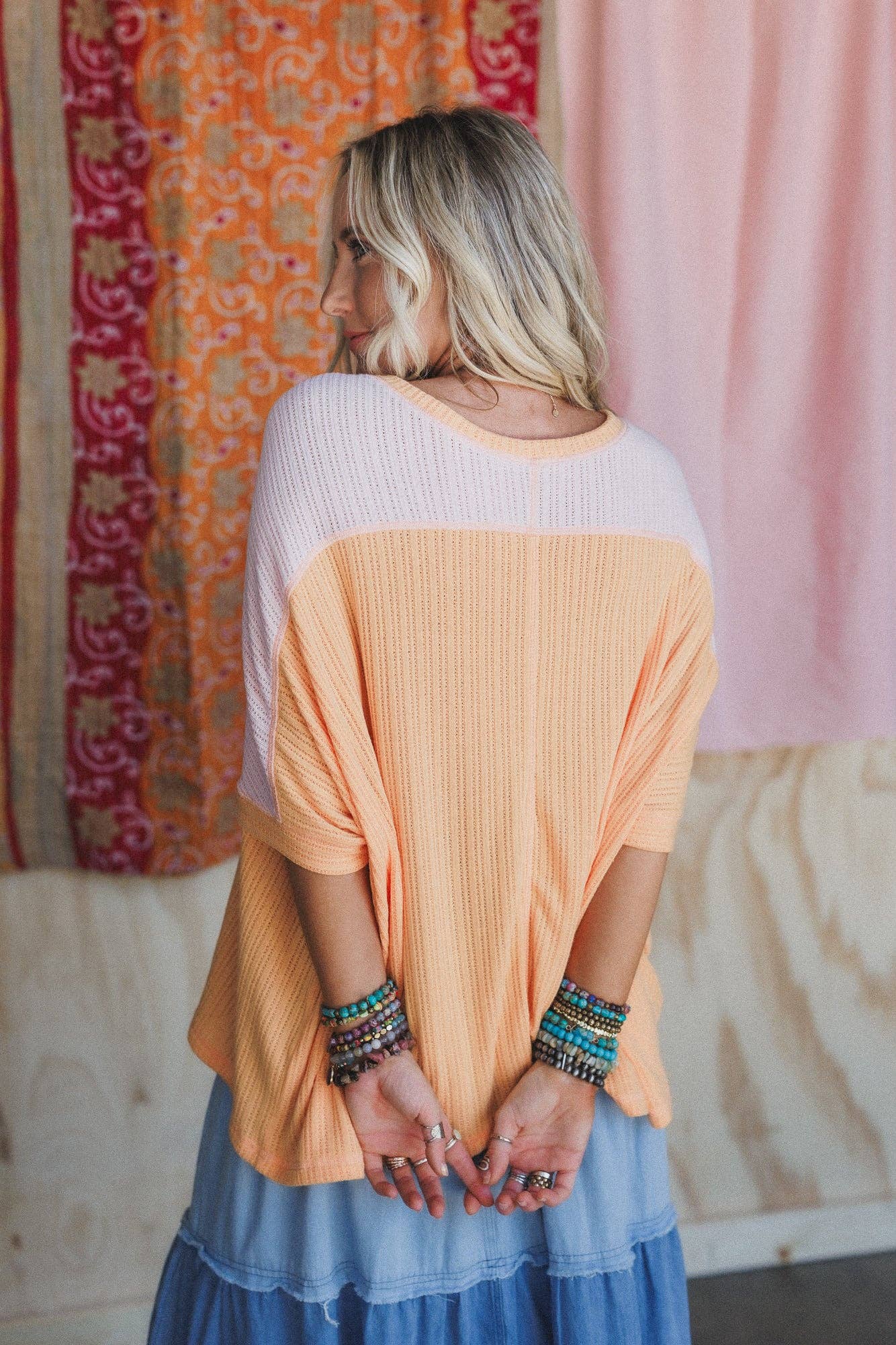 Three Bird Nest Wild At Heart Contrast Top - Blush Apricot Orange