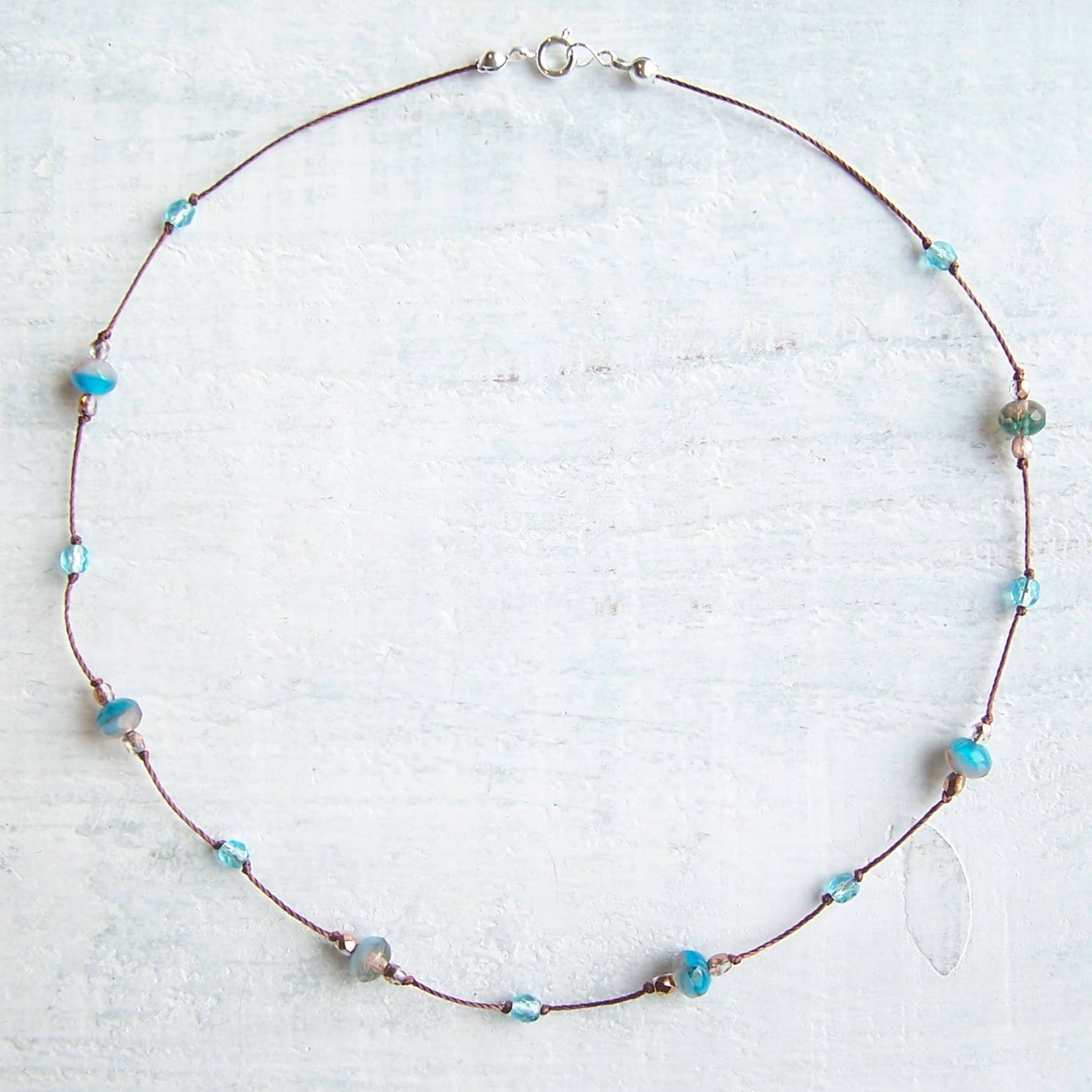 Jo Bird Jewelry Czech Glass Choker Necklace Blue Pink Mix