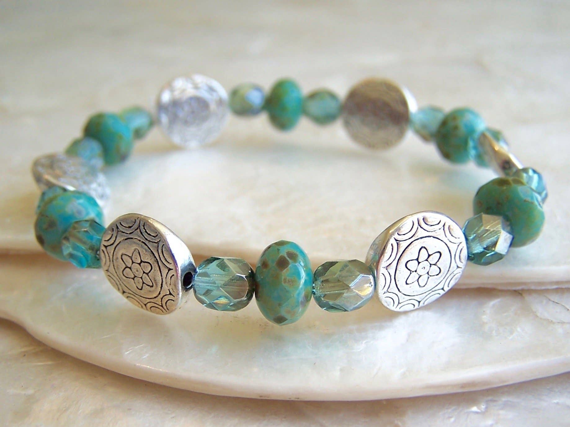 Jo Bird Jewelry Elastic Czech Bracelet - Spring Colors Turquoise