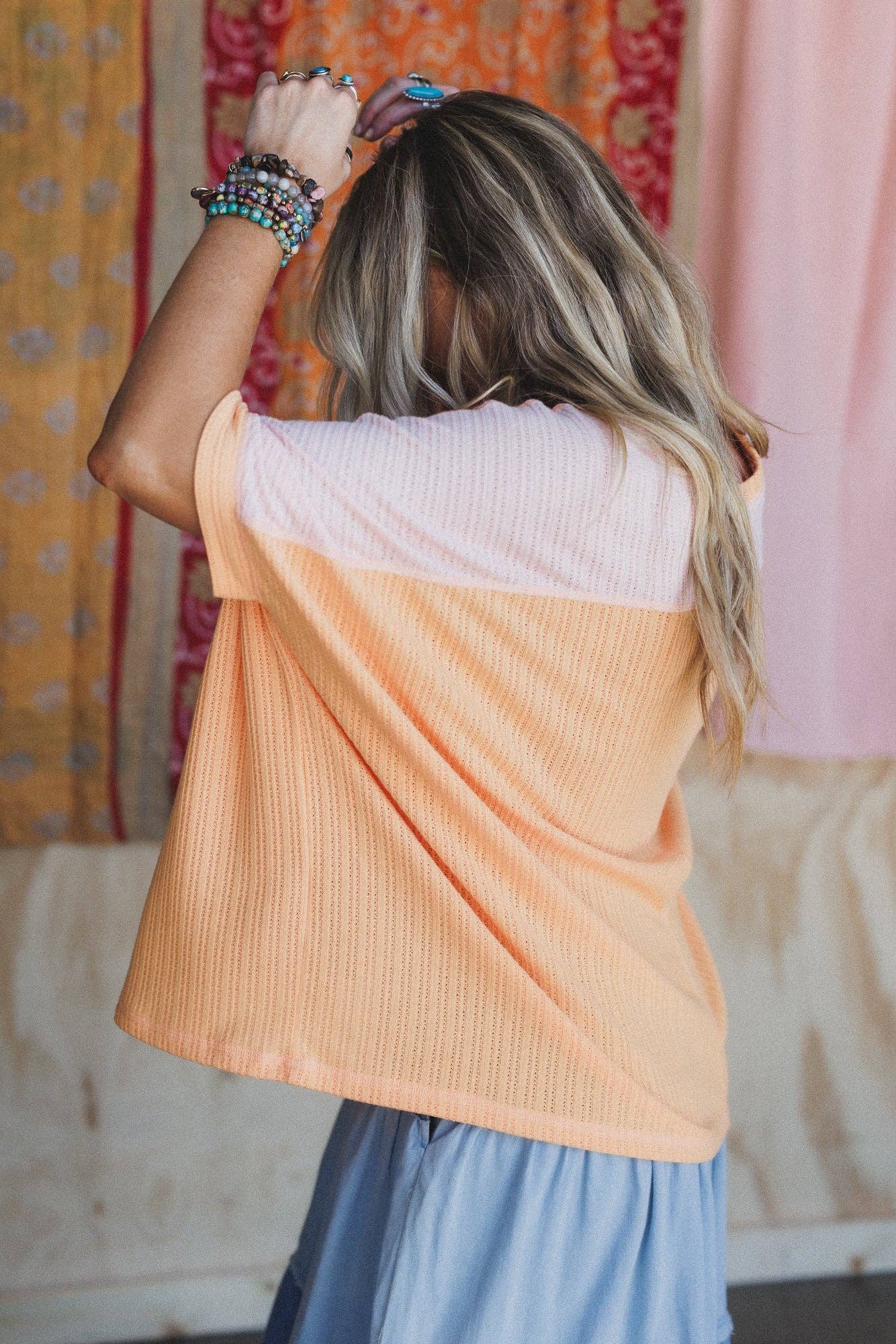 Three Bird Nest Wild At Heart Contrast Top - Blush Apricot