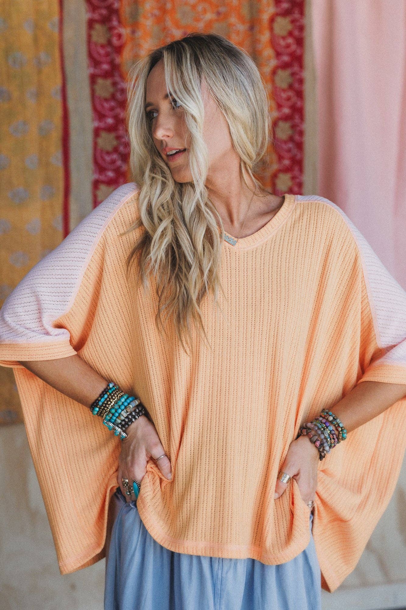 Three Bird Nest Wild At Heart Contrast Top - Blush Apricot