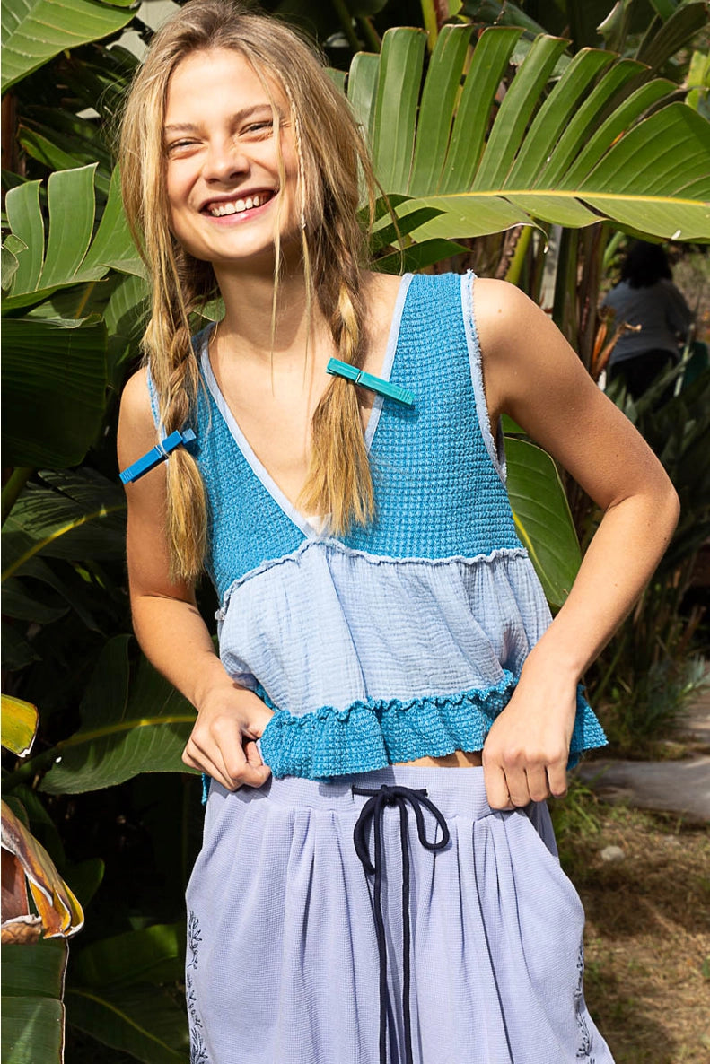 Pol Clothing SLEEVELESS CROPPED BABYDOLL TOP