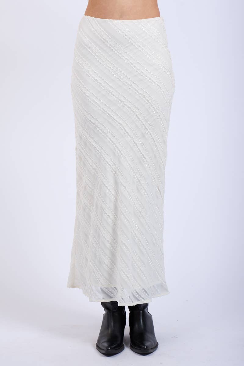 Sky to Moon DIAGONAL RUFFLE HIGH-WAIST LAYERED LONG MIDI SKIRT