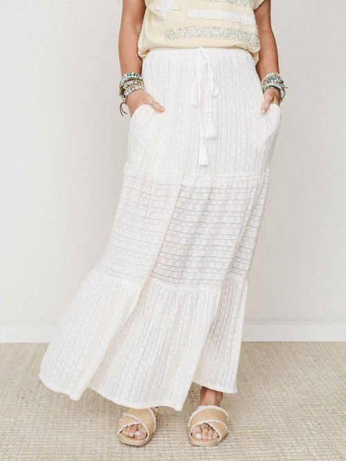 Three Bird Nest Golden Drift Tiered Maxi Skirt - Cream