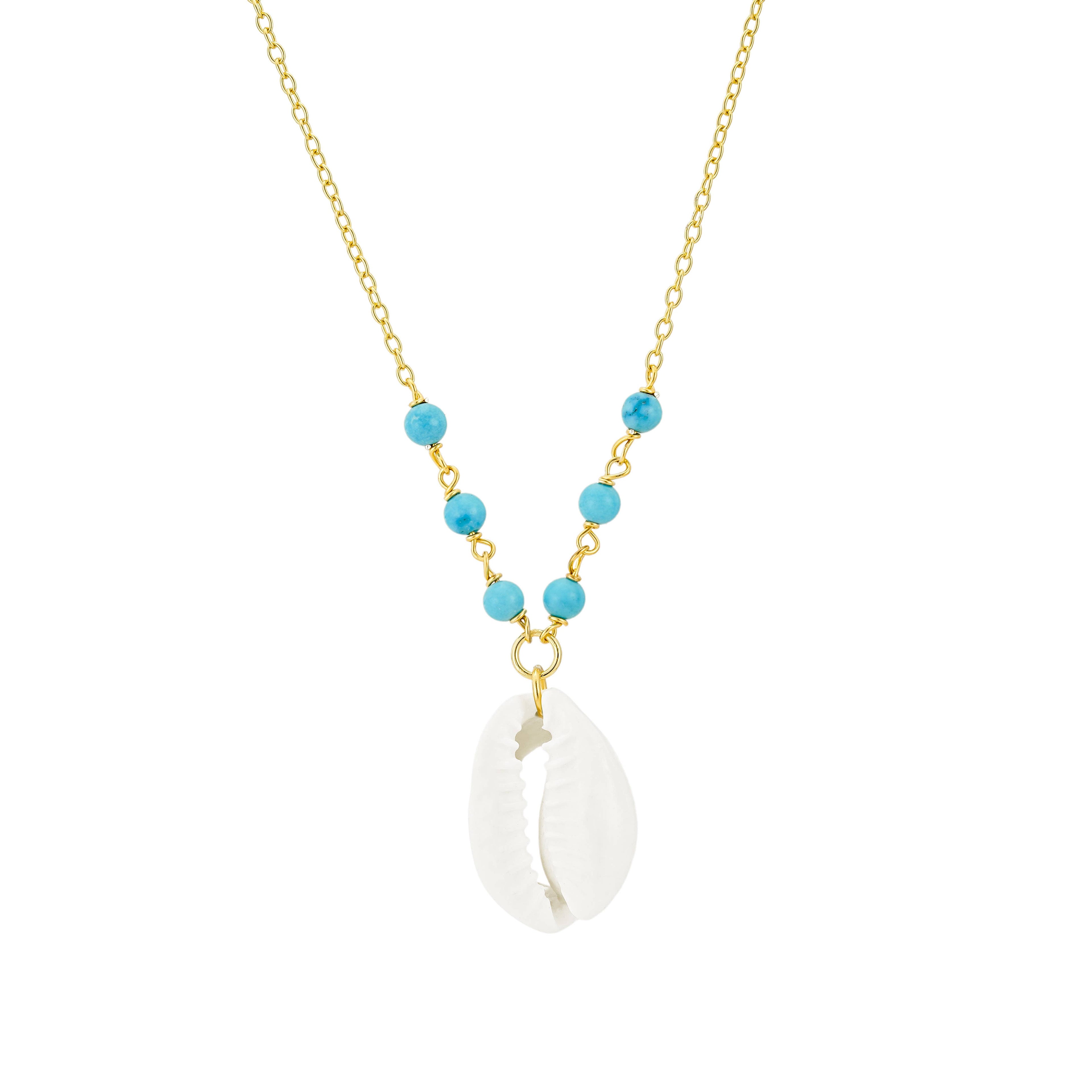 The Salty Gem TURQUOISE COWRIE SHELL NECKLACE