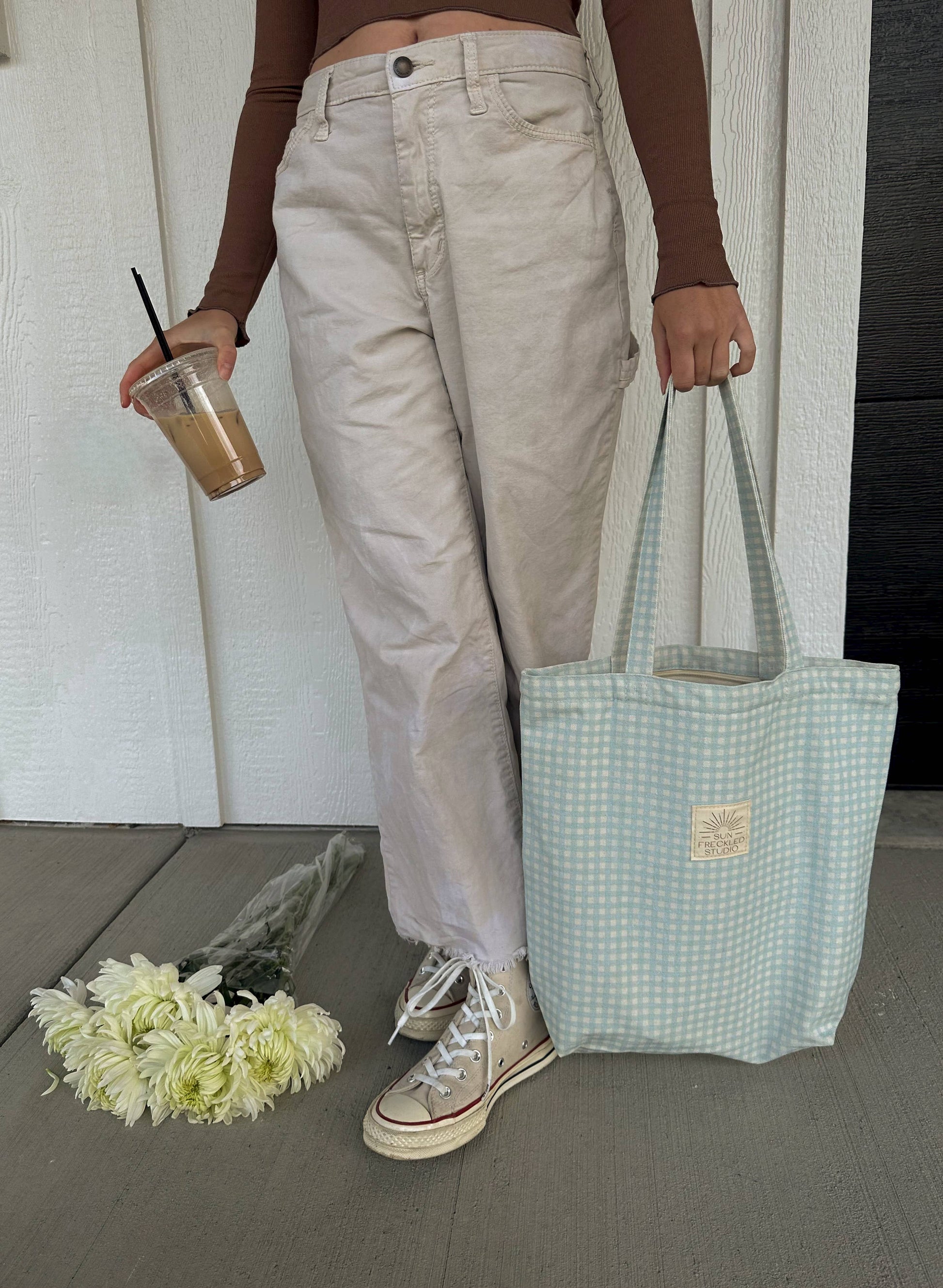 Sun Freckled Studio Blue Gingham Tote Bag