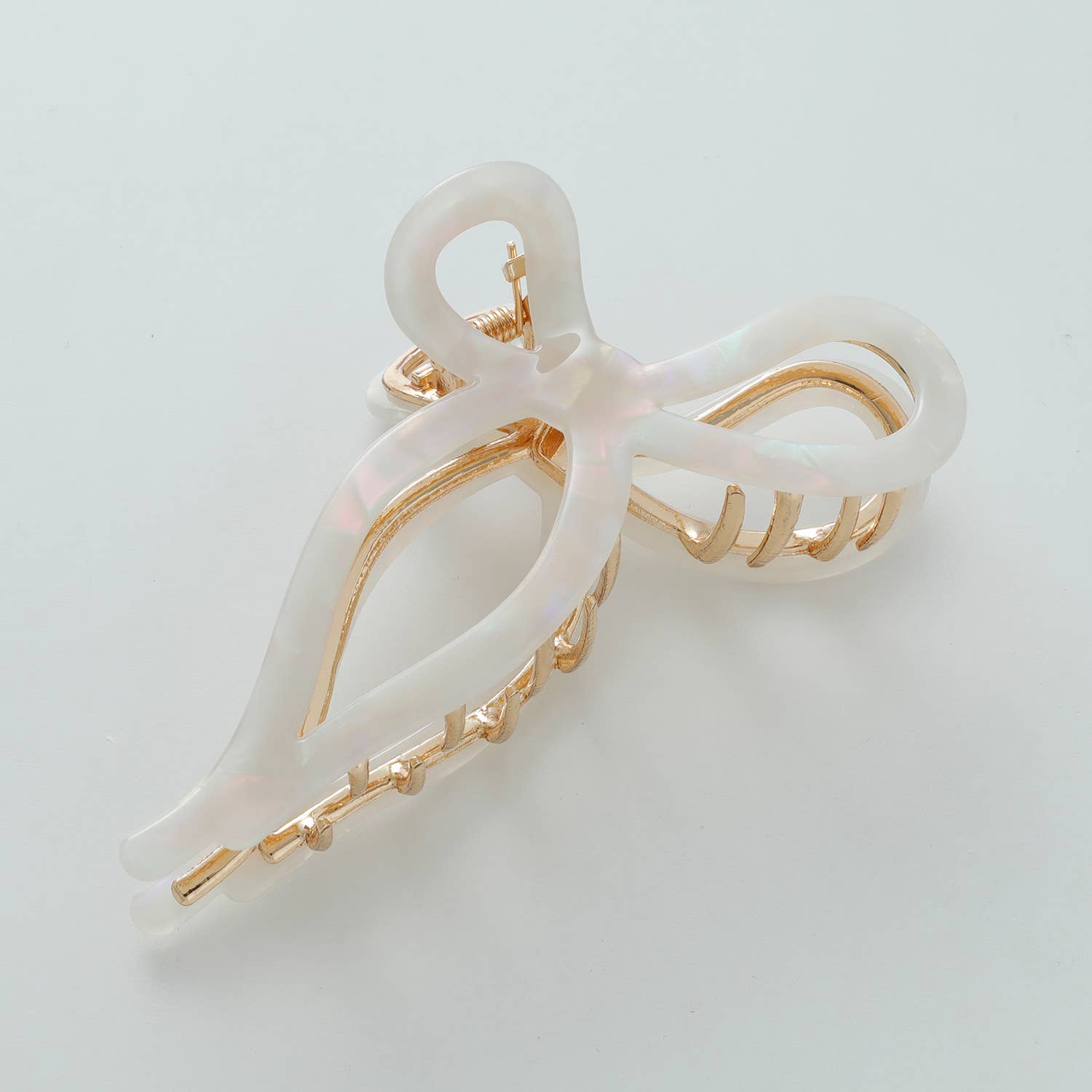 Adorro Sabrina Rosé Ribbon Metal Bow Claw Clip - Large Opal