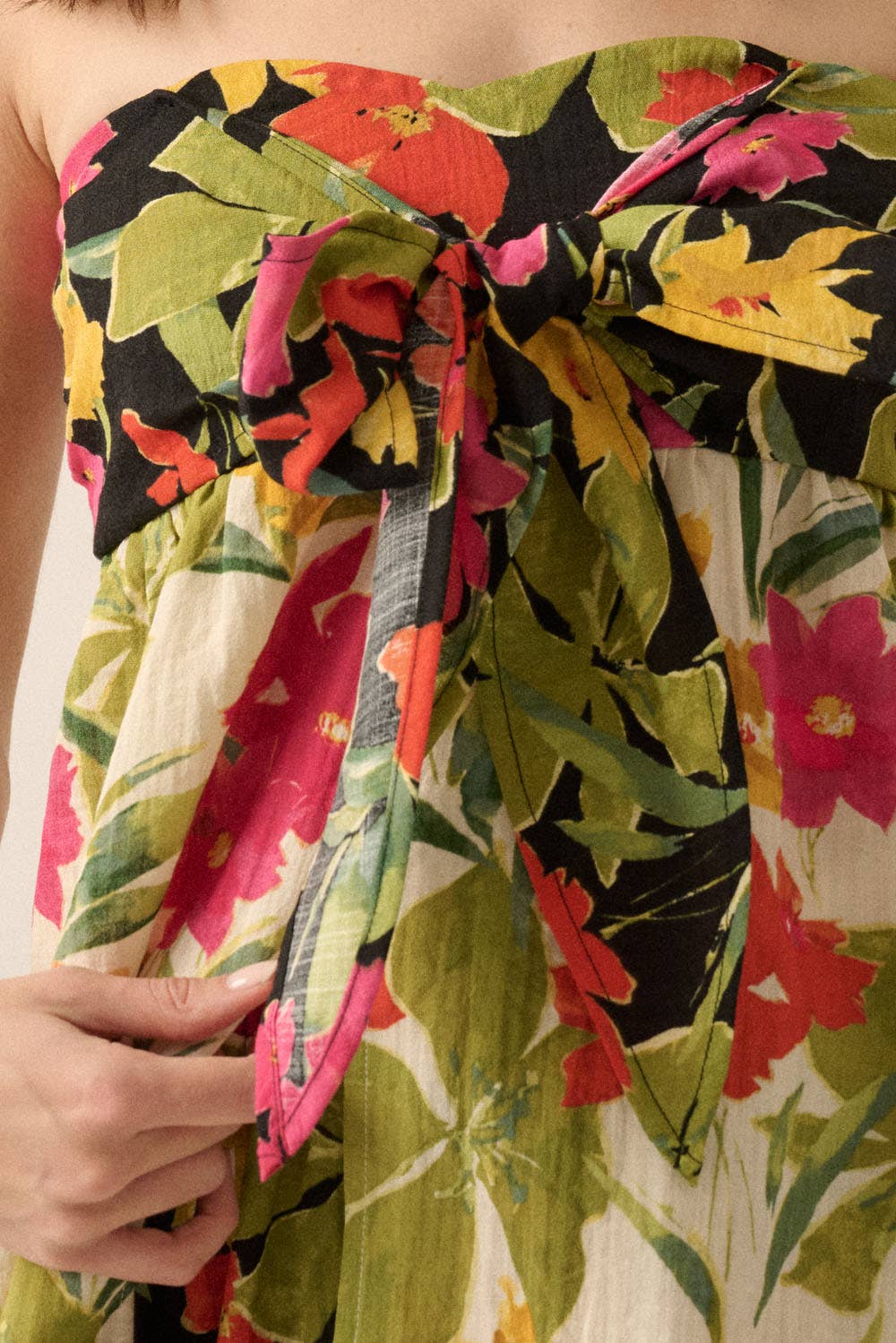 Promesa USA Two-Tone Floral Convertible Flyaway Halter Top