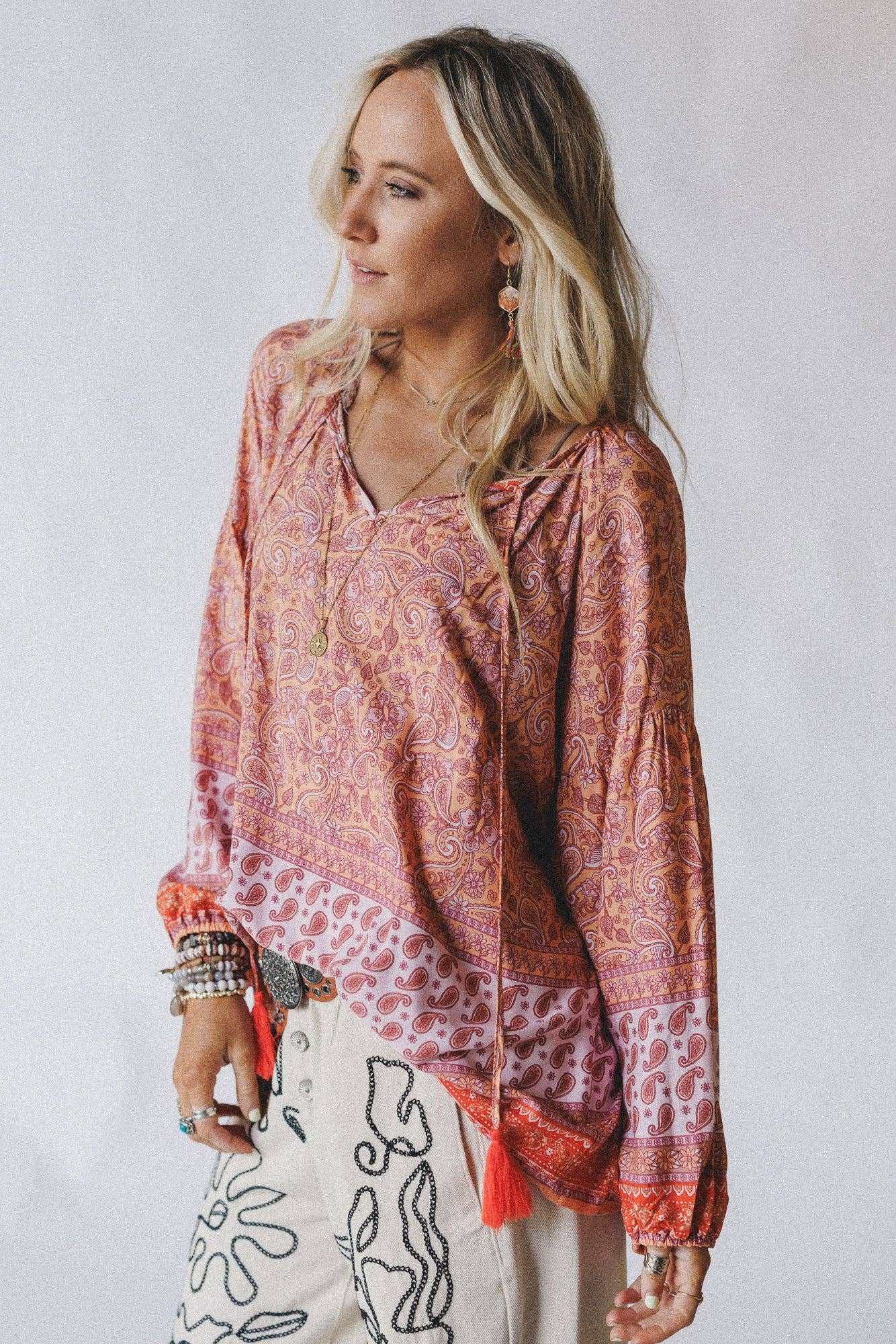 Three Bird Nest Lani Border Print Top