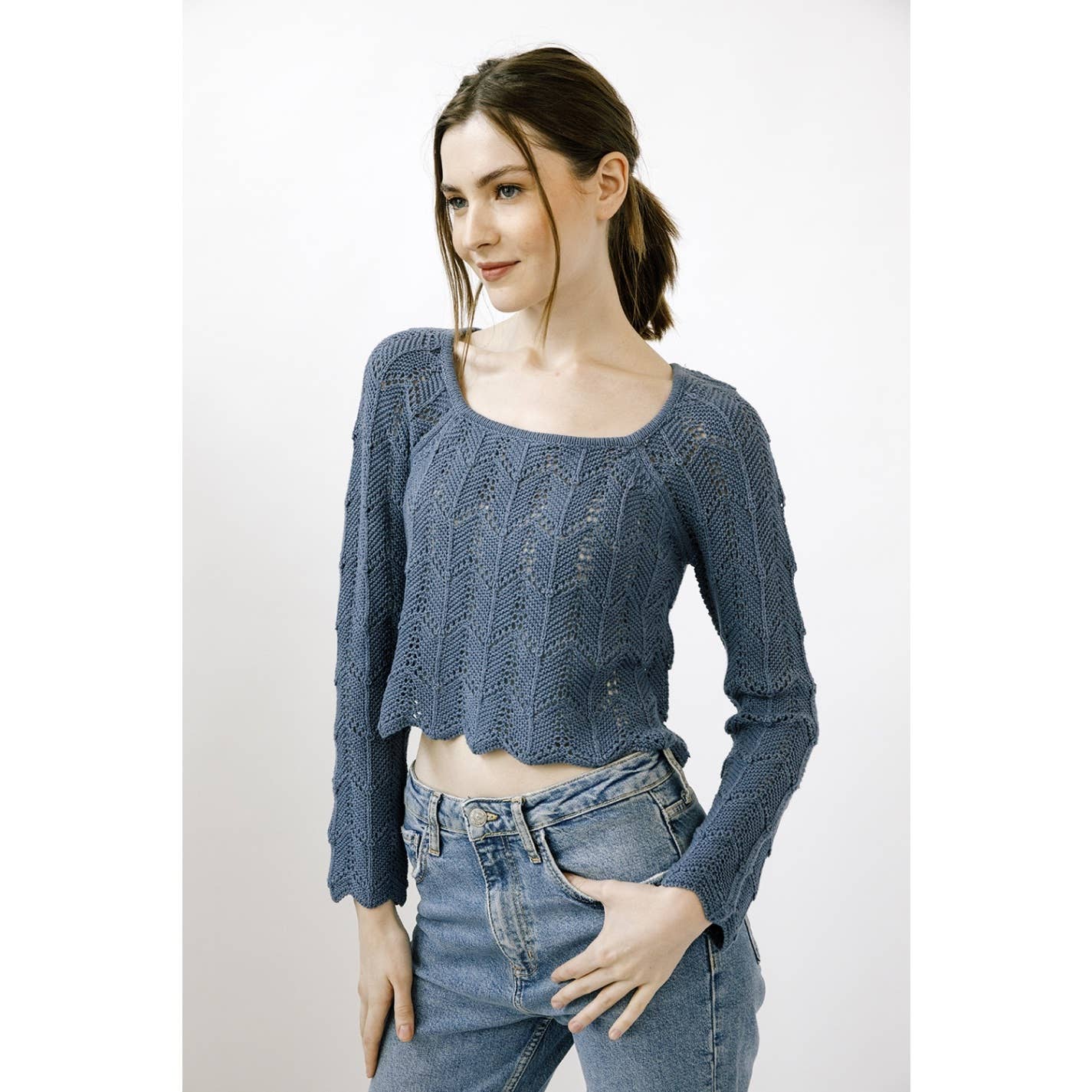 STORIA EVERGREEN CROCHET KNIT TOP