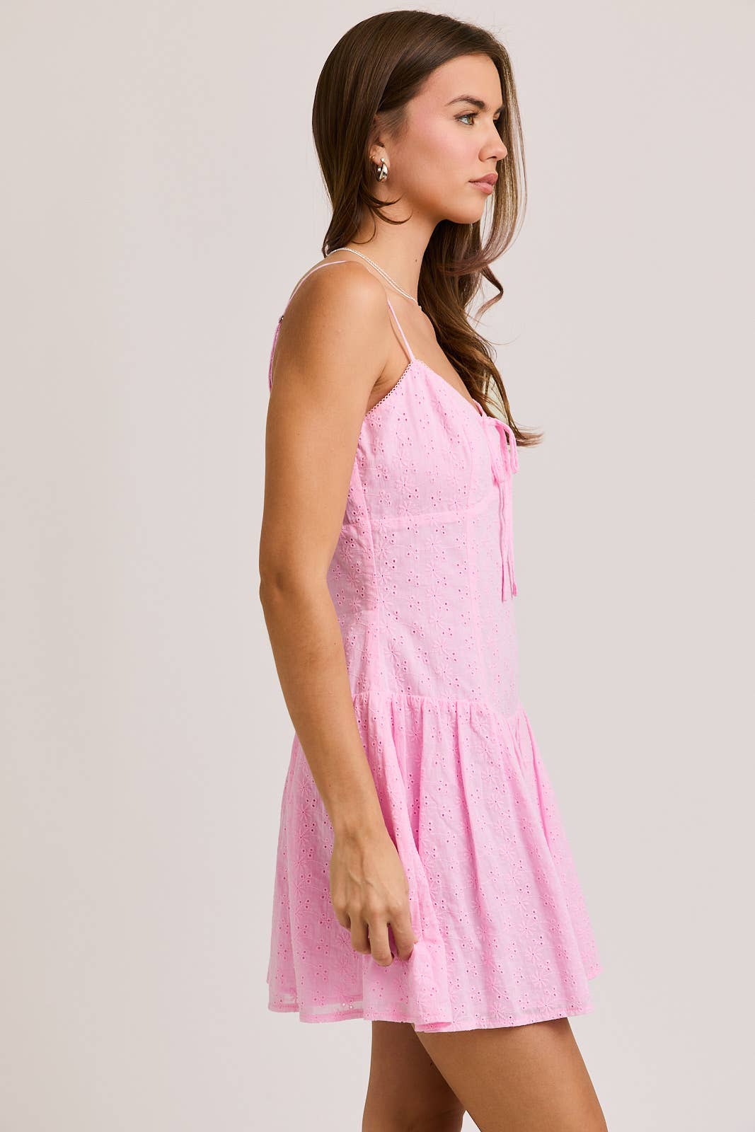 LE LIS CORSET STYLE DROP WAIST LACE TRIM DETAIL MINI DRESS