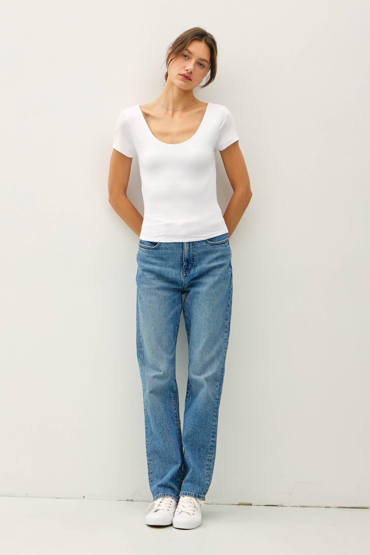 Be Cool BASIC DOUBLE LINED SCOOP NECK CAP SLEEVE TOP