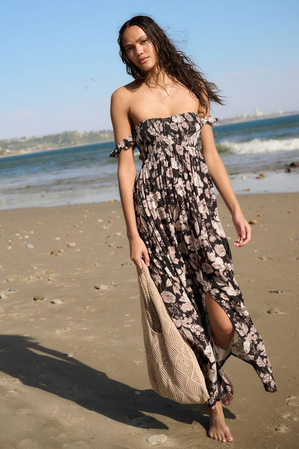 Promesa USA Floral Sweetheart Empire-Waist Maxi Dress Black