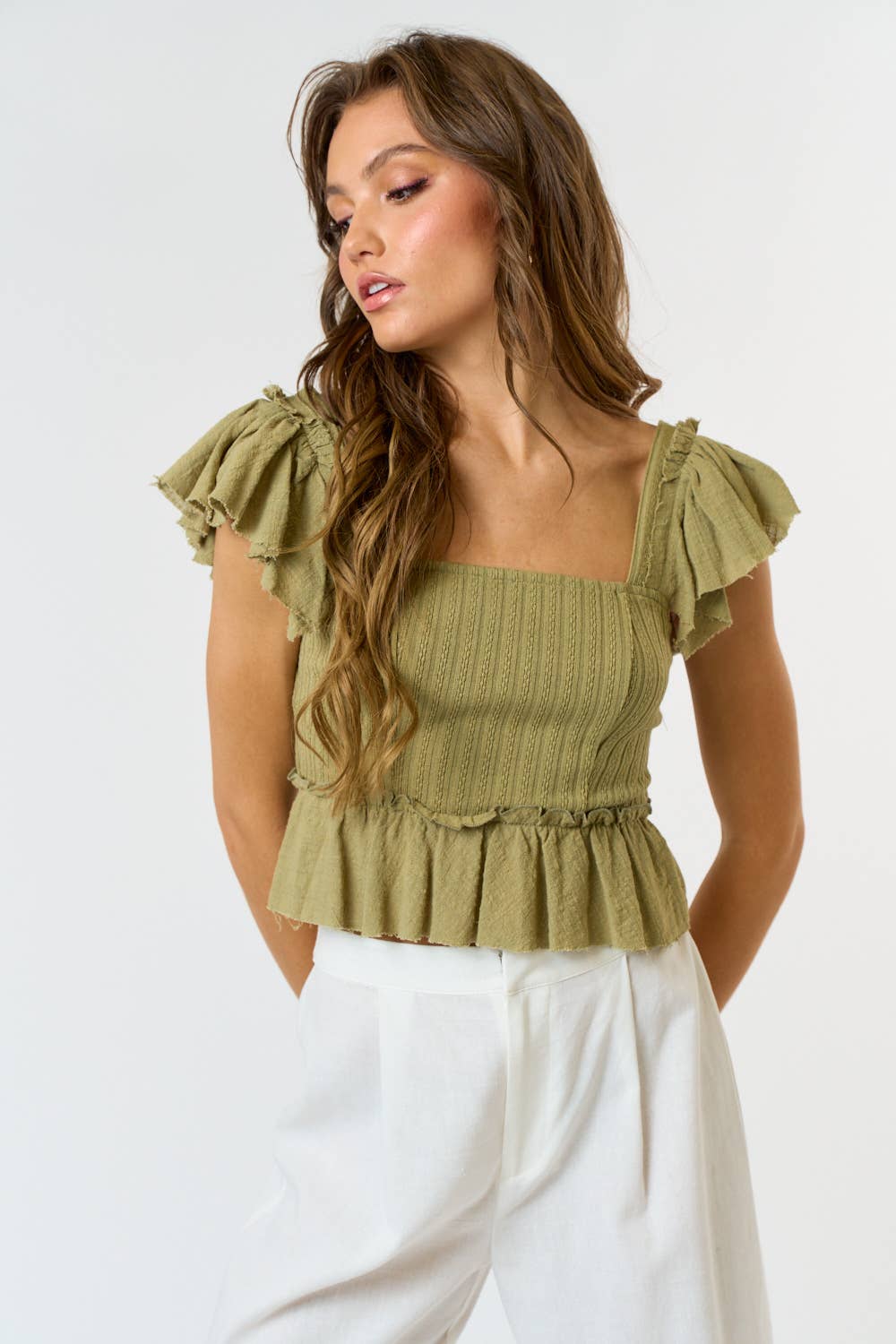Blue Blush LILY RUFFLED KNIT TOP