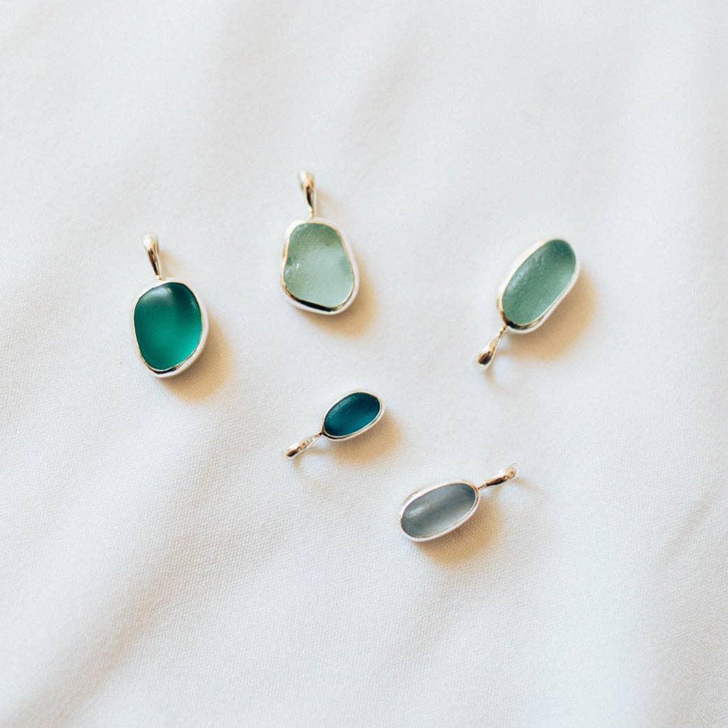The Salty Gem Blue Sea Glass Necklace (Handmade)