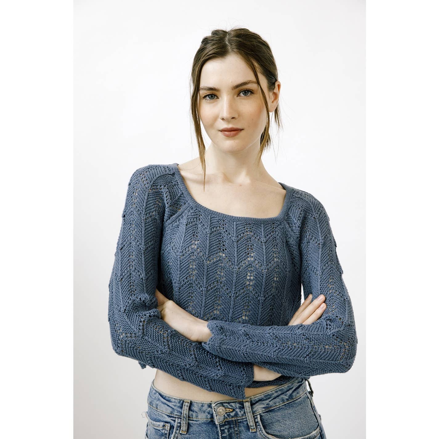 STORIA EVERGREEN CROCHET KNIT TOP