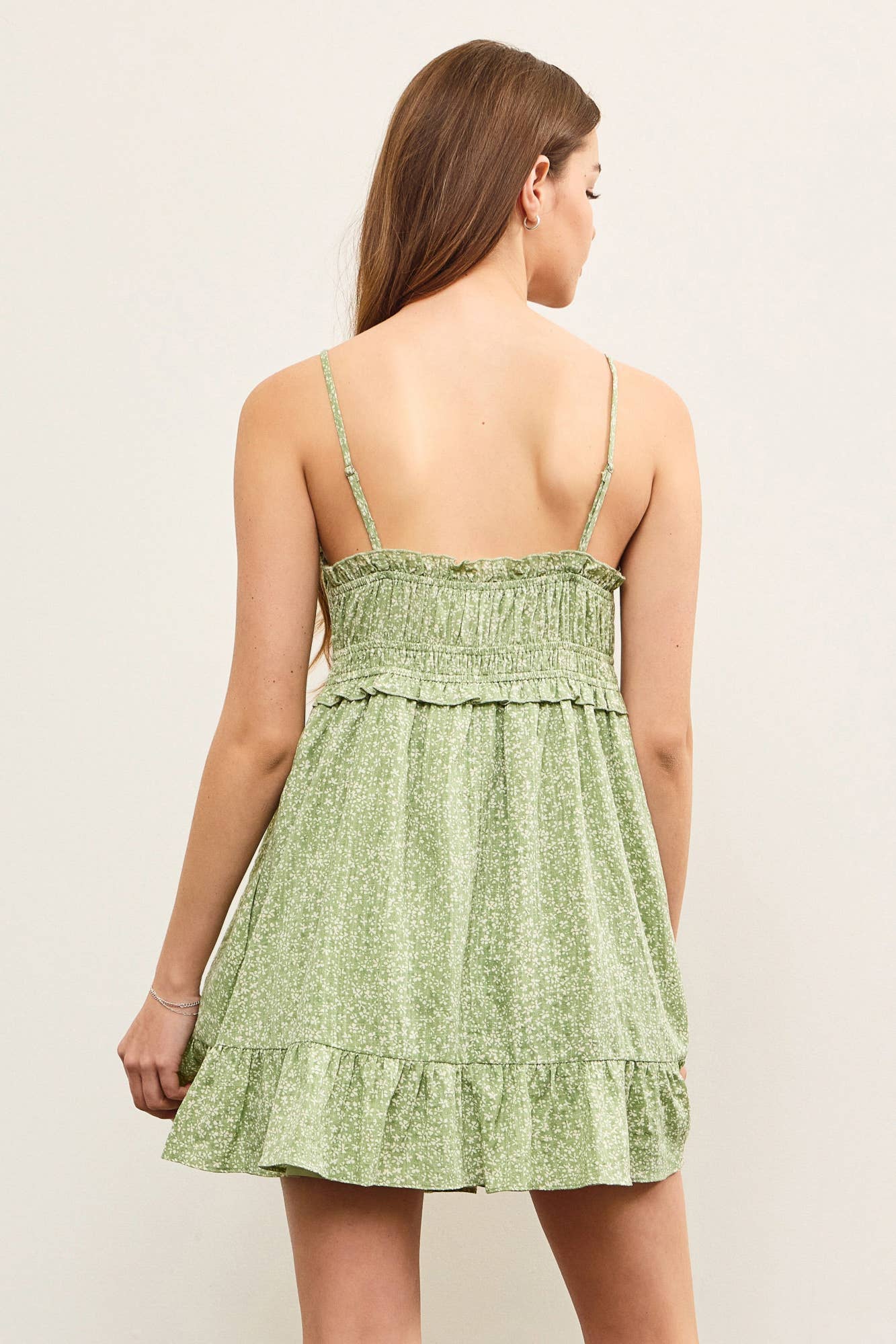 Mustard Seed GATHERED FRONT RUFFLE HEM FLOWY CAMI DRESS