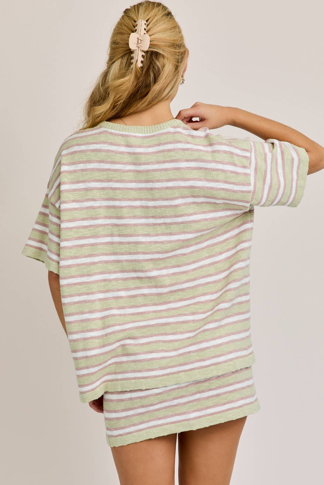 LE LIS CREW NECK STRIPED OVERSIZED SWEATER TOP WITH MINI SKIRT SET