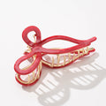 Adorro Sabrina Vintage Holiday | Large Ribbon Metal Bow Claw Clip Red