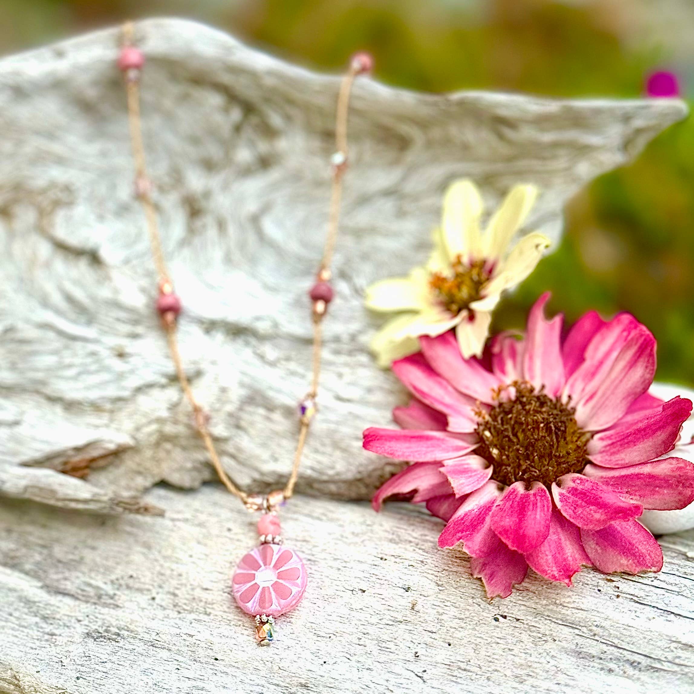 Jo Bird Jewelry Flower Pendant Necklace Pink Opal