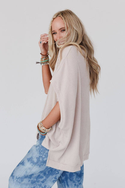 Three Bird Nest Moon Glow Texture Knit Top - Oat