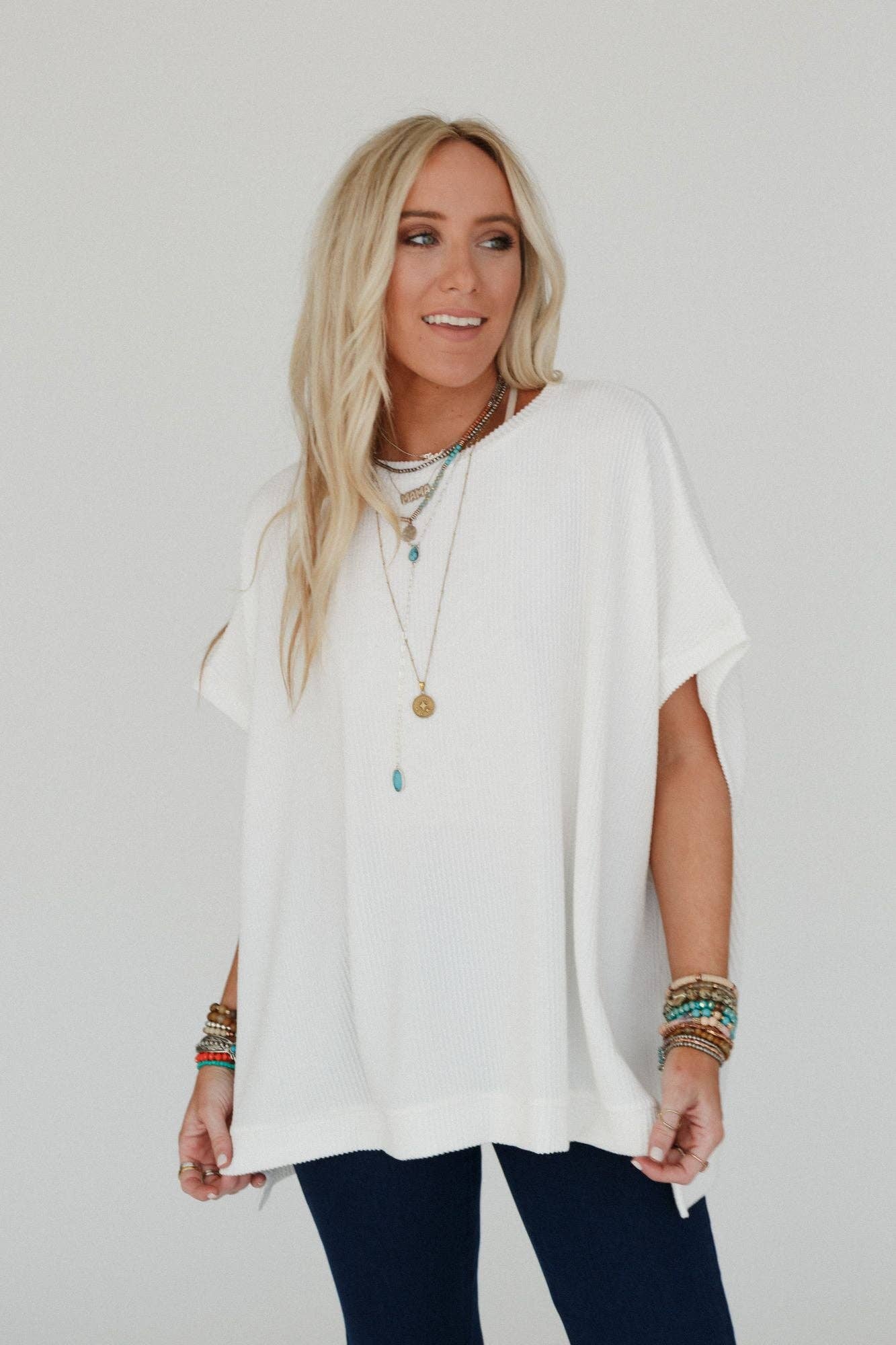 Three Bird Nest Moon Glow Texture Knit Top - Off White