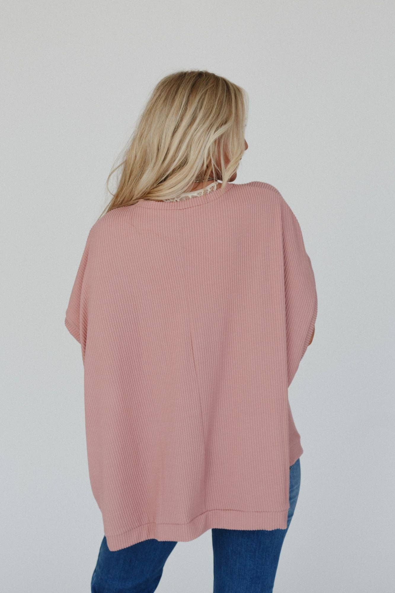 Three Bird Nest Moon Glow Texture Knit Top - Rose Faded