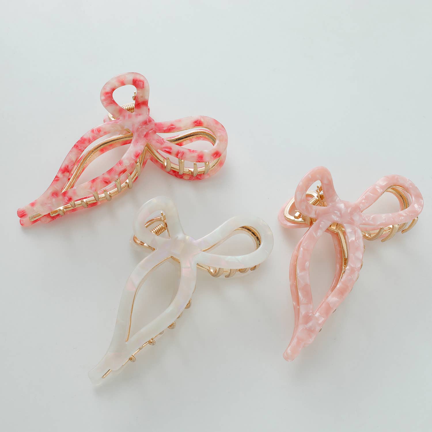 Adorro Sabrina Rosé Ribbon Metal Bow Claw Clip - Large