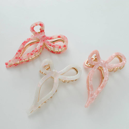Adorro Sabrina Rosé Ribbon Metal Bow Claw Clip - Large
