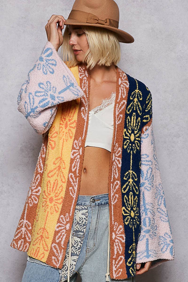 Pol Clothing Keep it Cozy Cardigan CINAMON MULTI