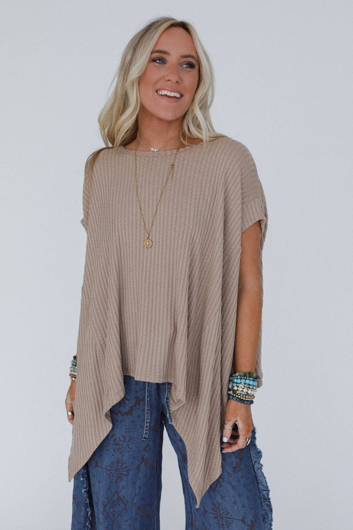 Three Bird Nest Everleigh Textured Tunic Top - Taupe