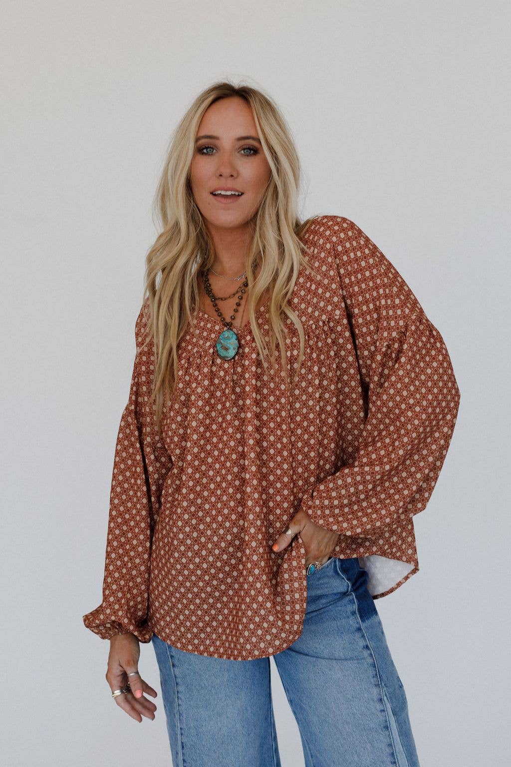 Three Bird Nest Kendrix Printed Top - Ginger