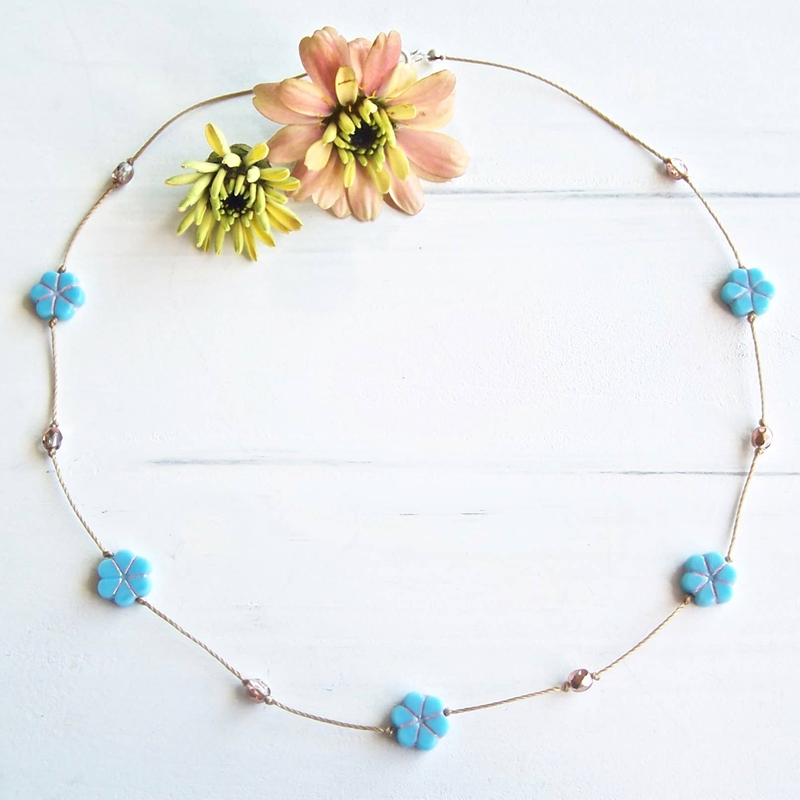 Jo Bird Jewelry Forget Me Not Necklace Sky Blue