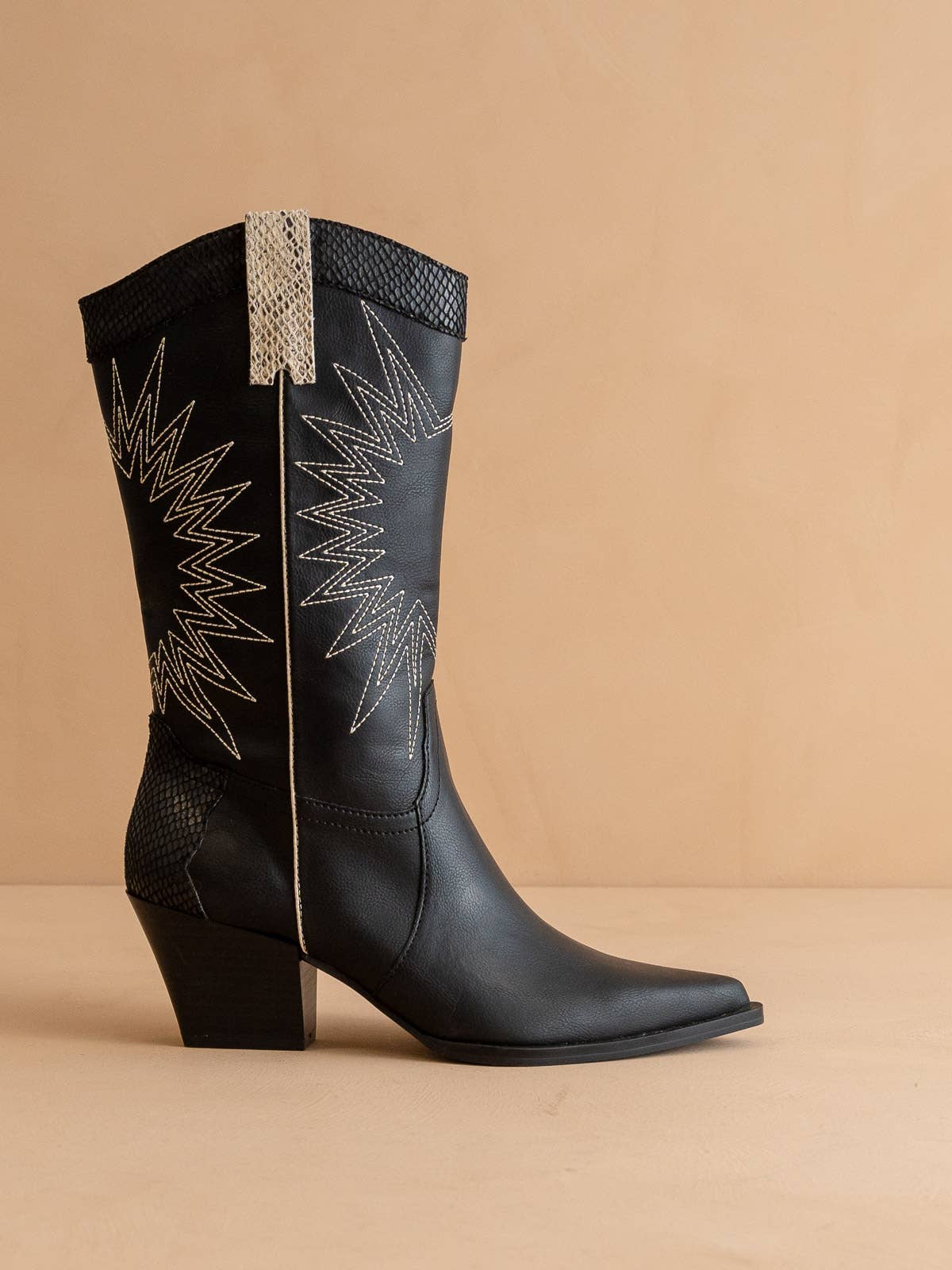 OASIS SOCIETY THE HALLE BLACK | PANELED COWBOY WESTERN BOOT SNAKE PRINT