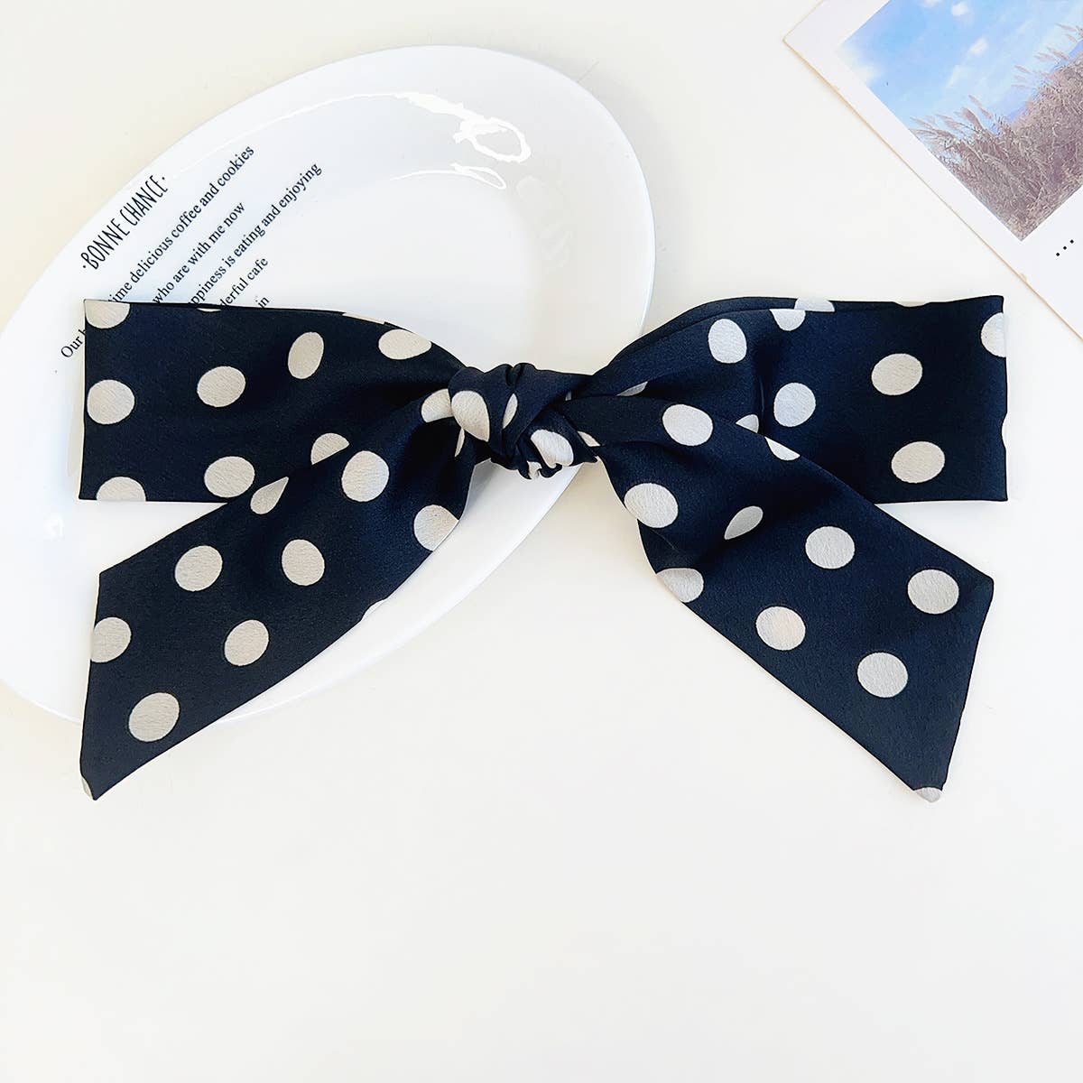 Adorro Polka Dot Ribbon Bow French Barrette Clip